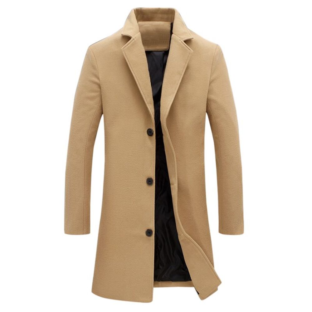 Trench Coat Slim Fit Winter Notched Lapel Single Breasted Long Jacket Overcoat